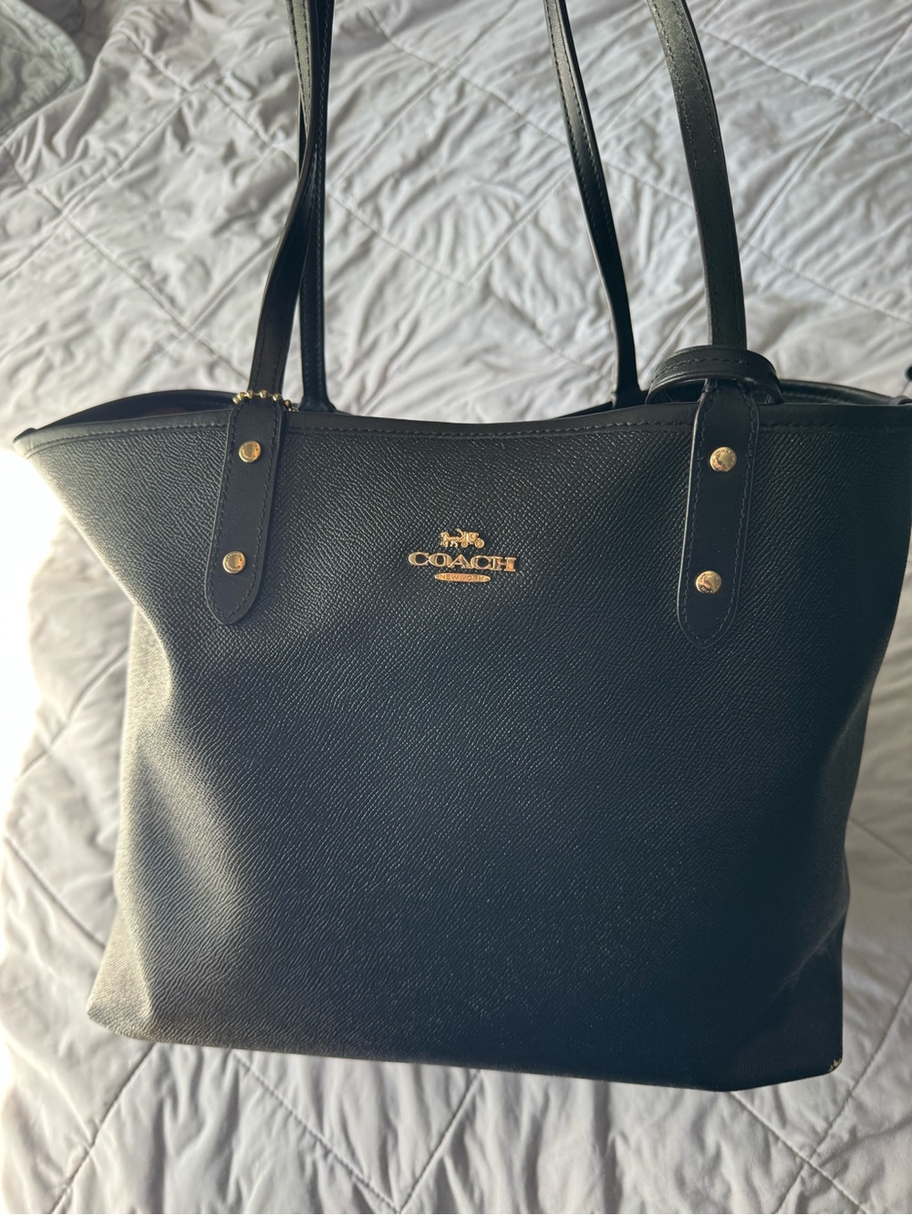 Coach Black Leather Tote with Gold Logo and Hardware